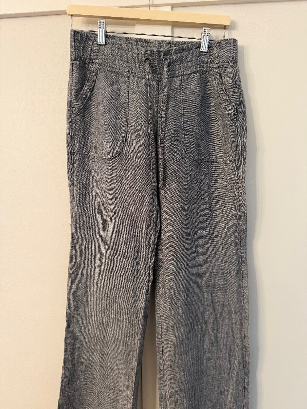 Athleta Pants Womens 4 Gray Linen Pull On Drawstring Straight Leg Casual